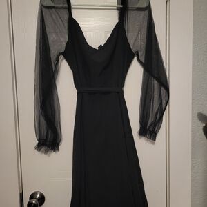 SHEIN Black Long Sleeve Dress with Sheer Detail